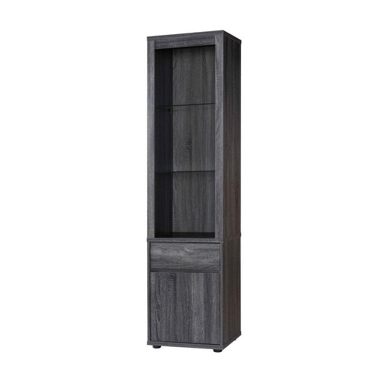 Wooden Curio Cabinet with 2 Glass Shelves and Cabinet, Gray By Casagear Home