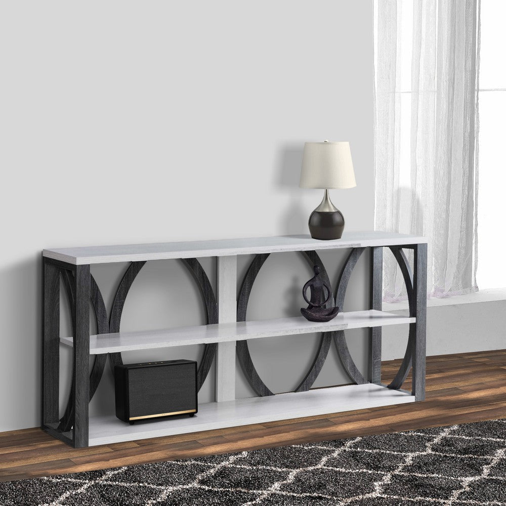 2 Tier Wooden Frame Console Table Multiple Oval Designs White Oak Distressed Gray By Casagear Home BM246848