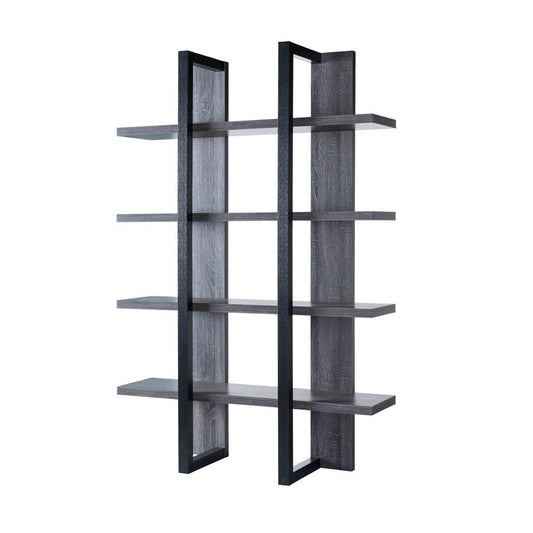 71 Inches Rectangular 4 Tier Wooden Bookcase, Gray By Casagear Home