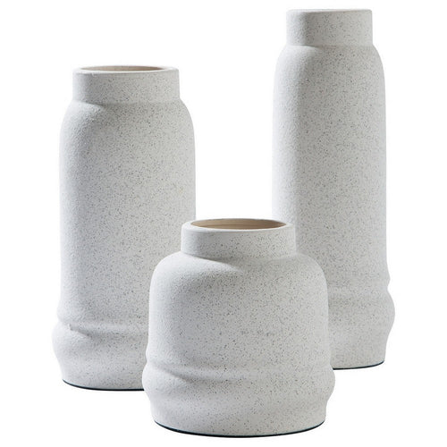 Liora 3 Piece Vase Set | Textured Ceramic | Elongated | White