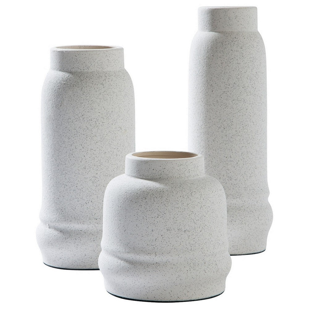 Liora 3 Piece Vase Set | Textured Ceramic | Elongated | White