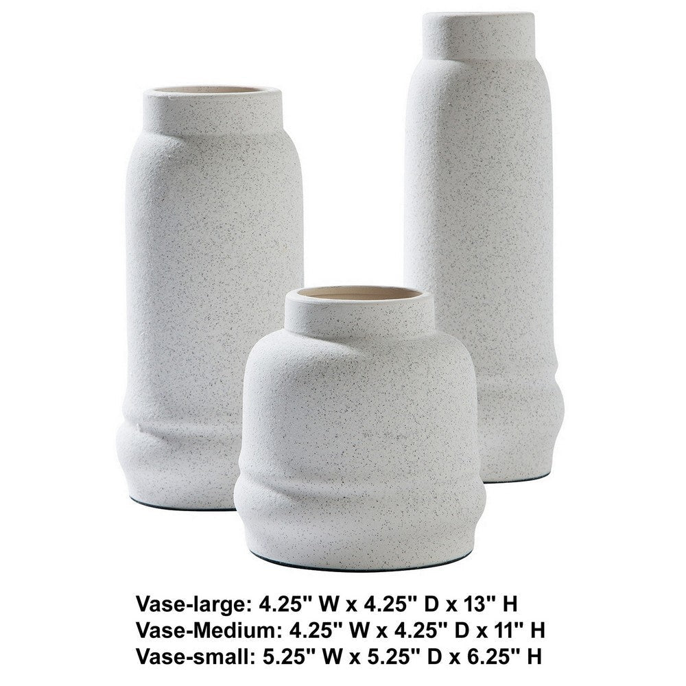 Vase with Elongated Textured Ceramic Set of 3 White By Casagear Home BM246911