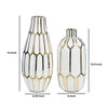Vase with Honeycomb Geometric Design, Set of 2, White and Gold By Casagear Home