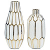 Liora 2 Piece Vase Set | Honeycomb Design | White | Gold