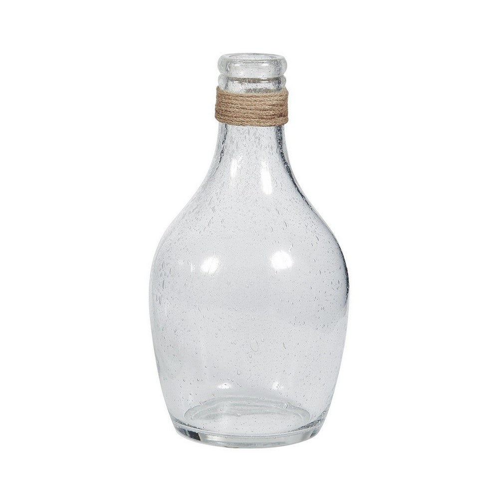 Vase with Bottleneck and Rope Accent, Set of 2, Clear By Casagear Home