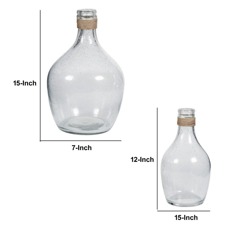 Vase with Bottleneck and Rope Accent Set of 2 Clear By Casagear Home BM246950