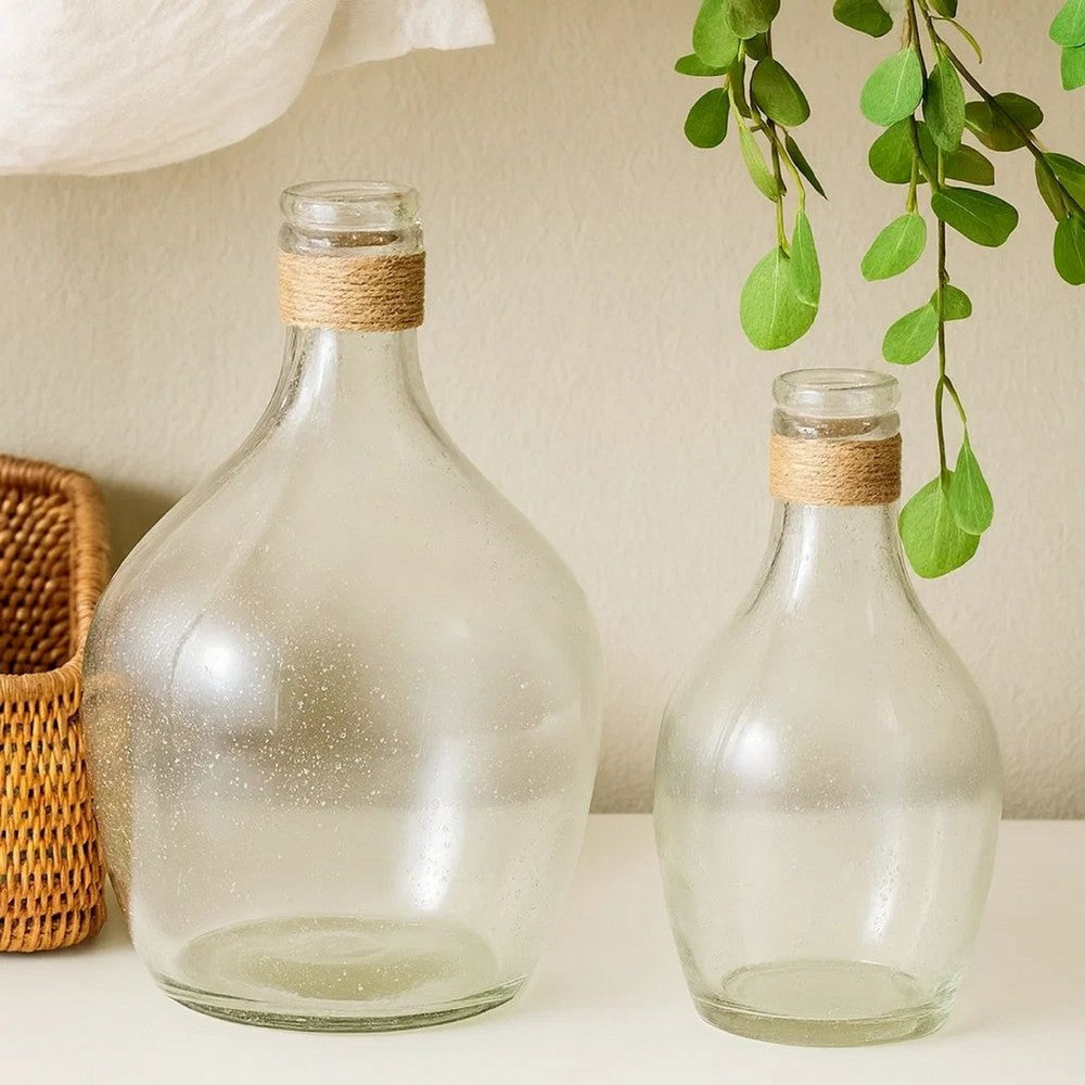Liora 2 Piece Vase Set | Bottleneck | Rope Accent | Clear