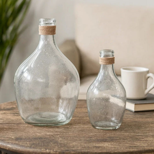 Liora 2 Piece Vase Set | Bottleneck | Rope Accent | Clear