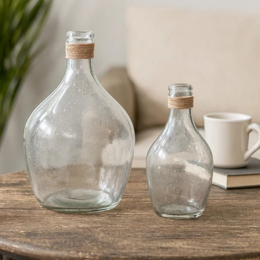 Liora 2 Piece Vase Set | Bottleneck | Rope Accent | Clear