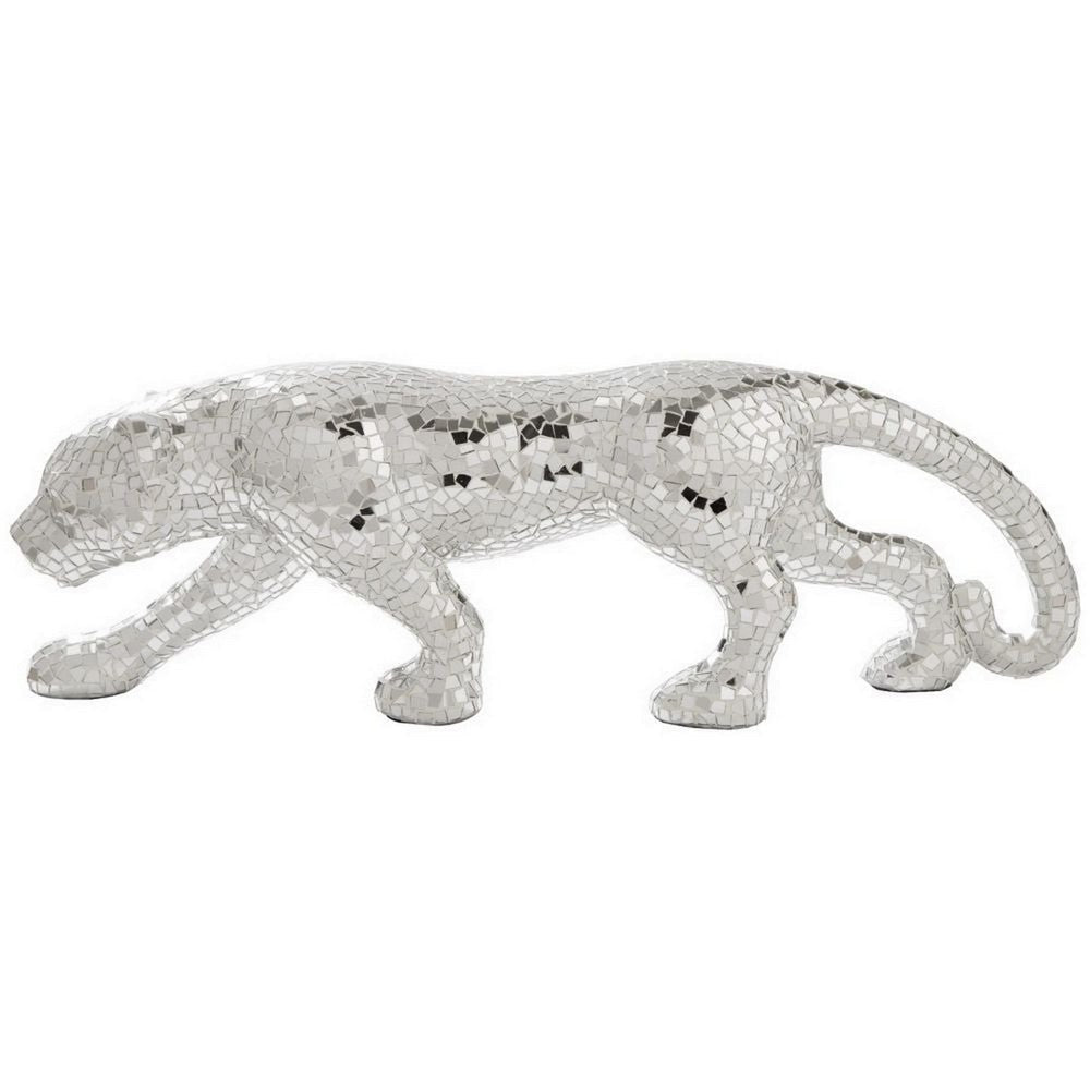 Mirrored Standing Panther with Glass Mosaic Pattern, Silver By Casagear Home