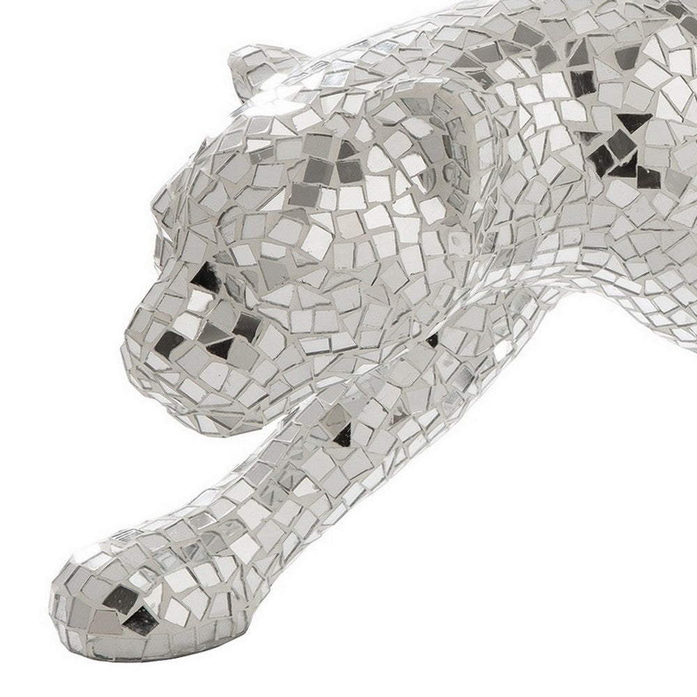 Liora Panther Statue | Glass Mosaic | Standing | Silver