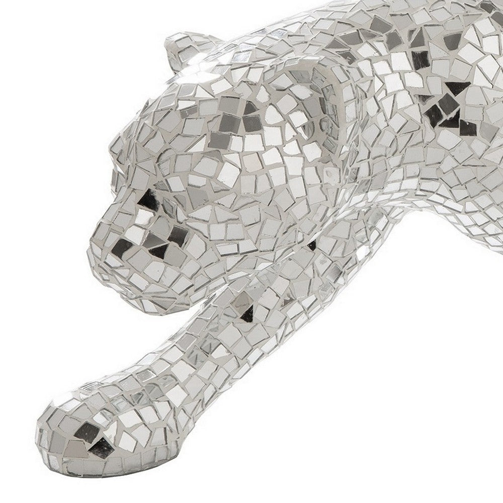 Mirrored Standing Panther with Glass Mosaic Pattern, Silver By Casagear Home