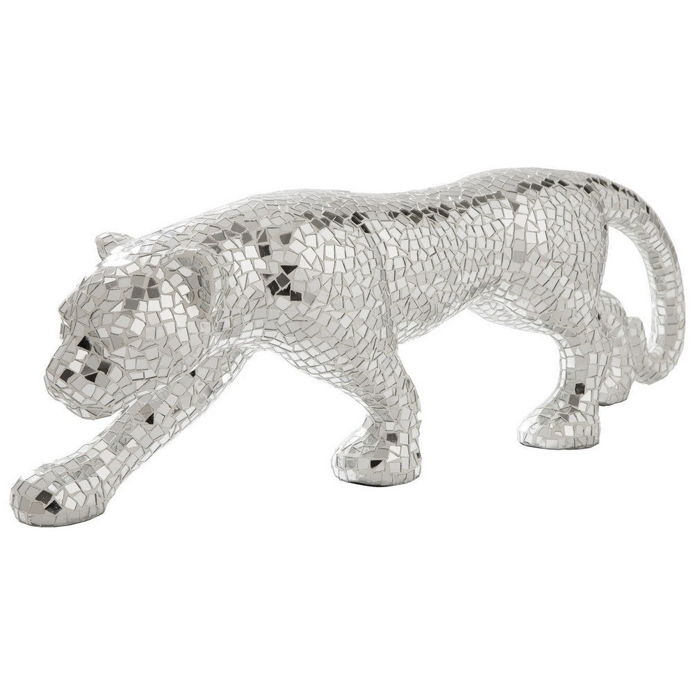 Liora Panther Statue | Glass Mosaic | Standing | Silver