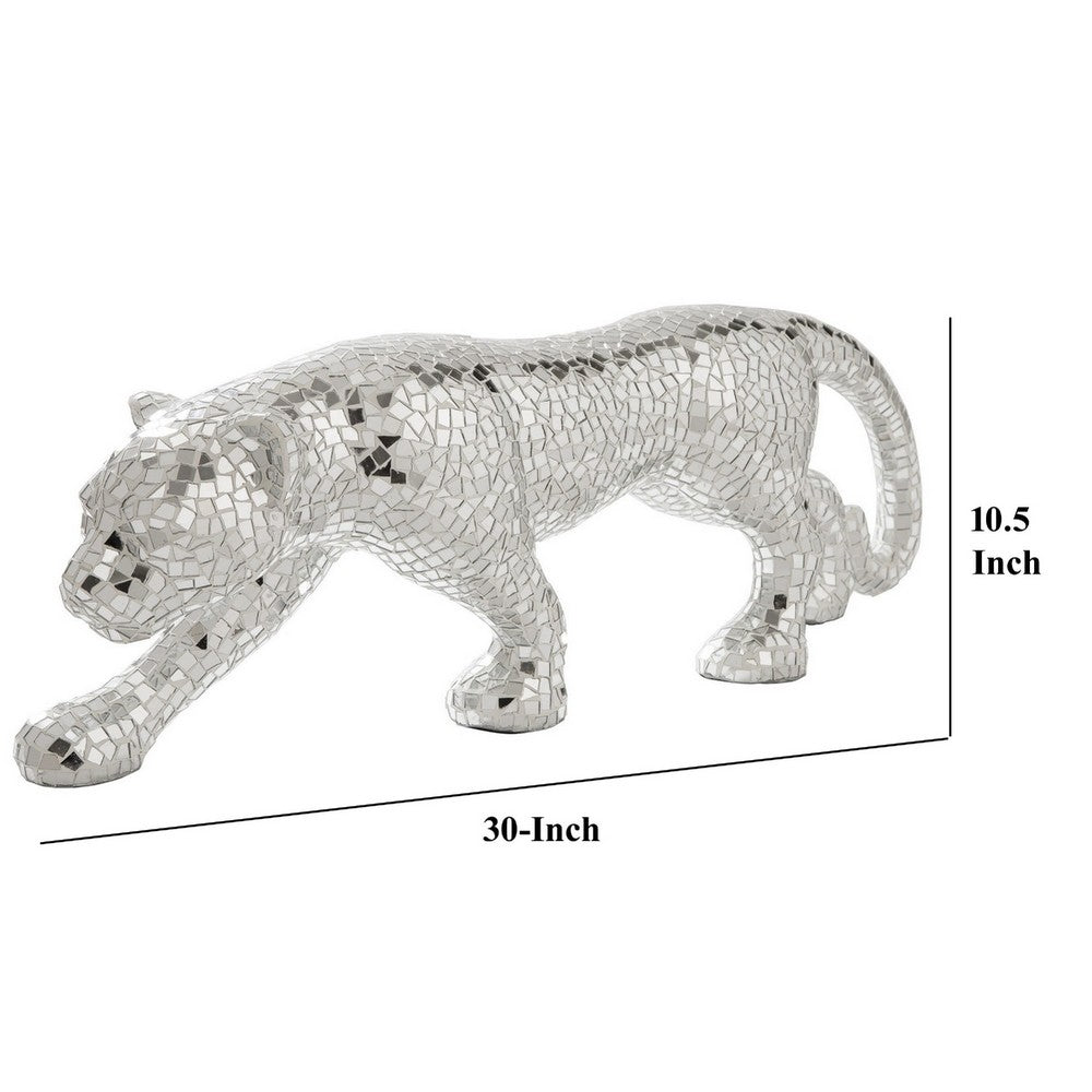 Liora Panther Statue | Glass Mosaic | Standing | Silver