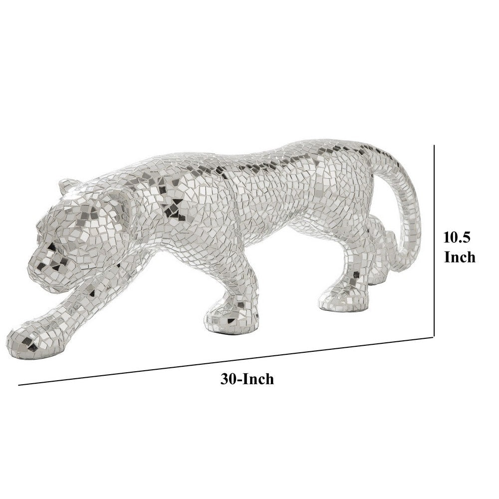 Mirrored Standing Panther with Glass Mosaic Pattern, Silver By Casagear Home