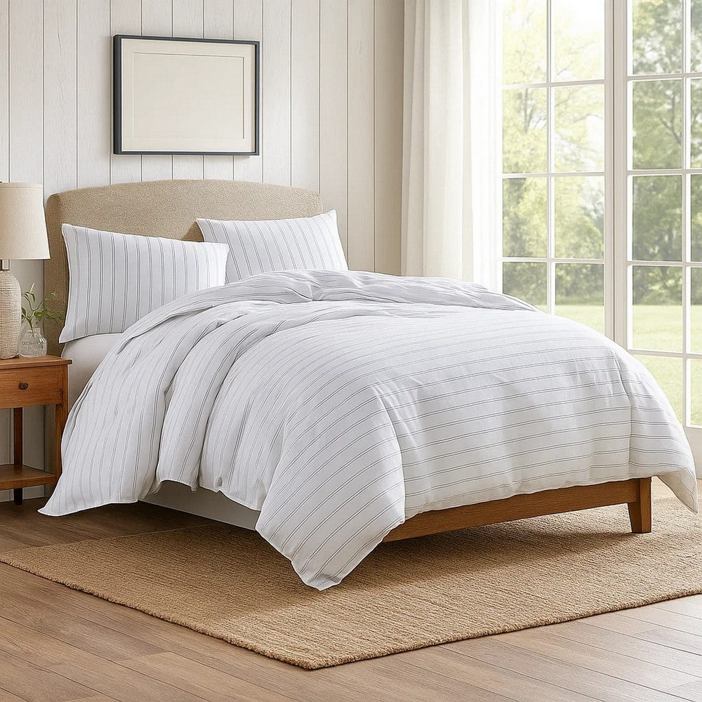 Veria 3 Piece Queen Comforter Set | Pinstripe Pattern | White | Black