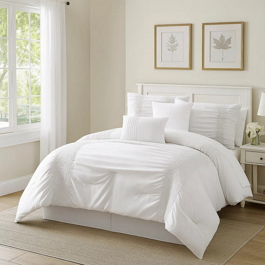 Veria 4 Piece Twin Comforter Set | Ruching Details | White