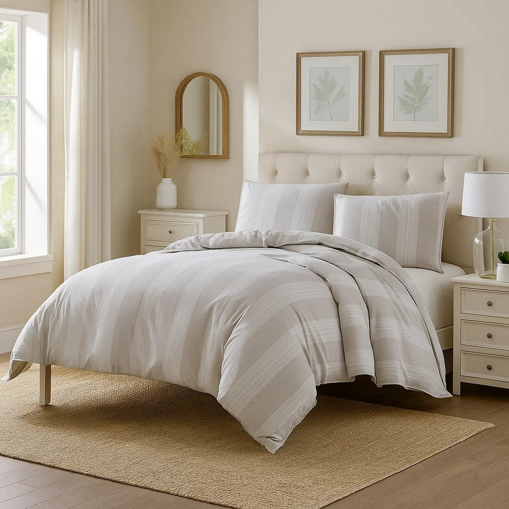 Veria 3 Piece King Comforter Set | Vertical Stripes | White | Brown