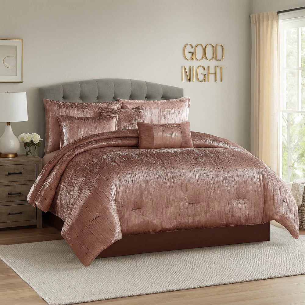 Veria 7 Piece Queen Comforter Set | Shimmering Appeal | Pink