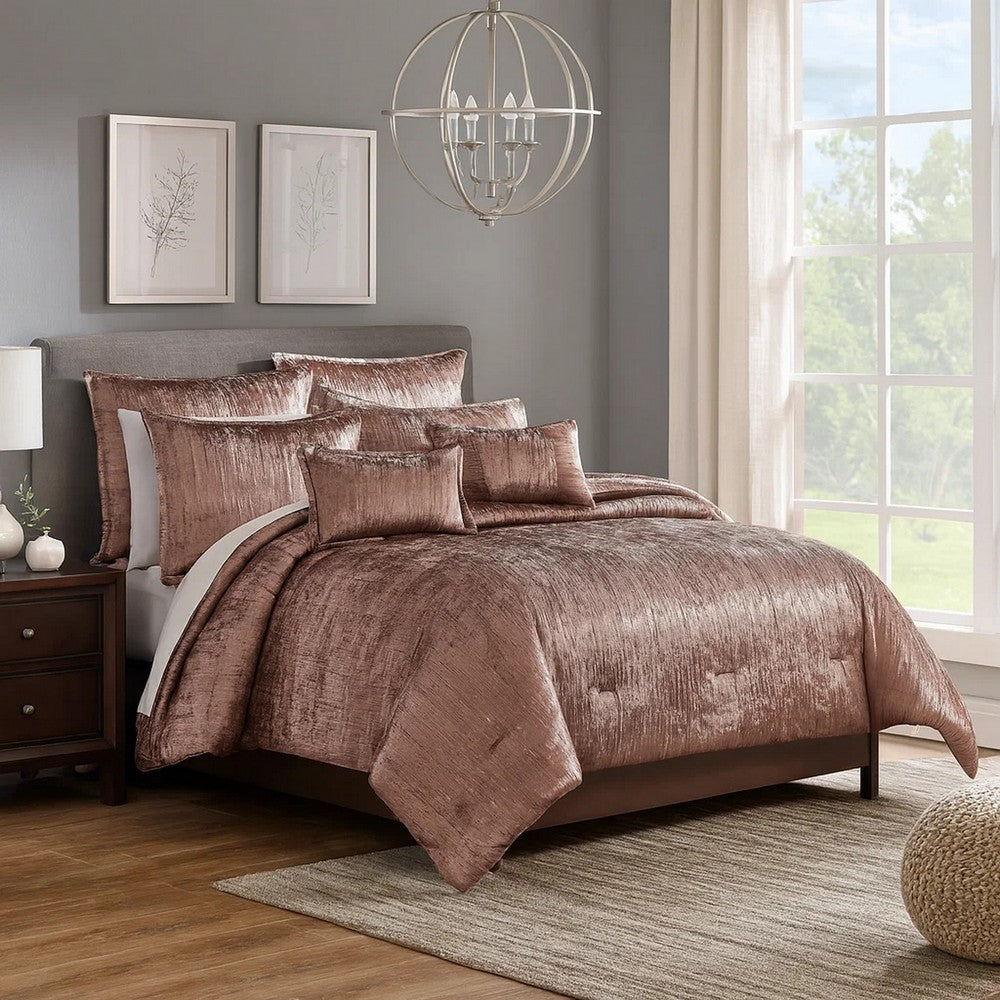 Veria 7 Piece Queen Comforter Set | Shimmering Appeal | Pink