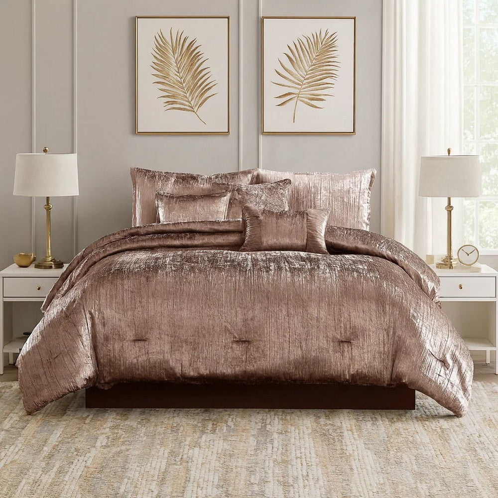 Veria 7 Piece King Comforter Set | Shimmering Appeal | Pink