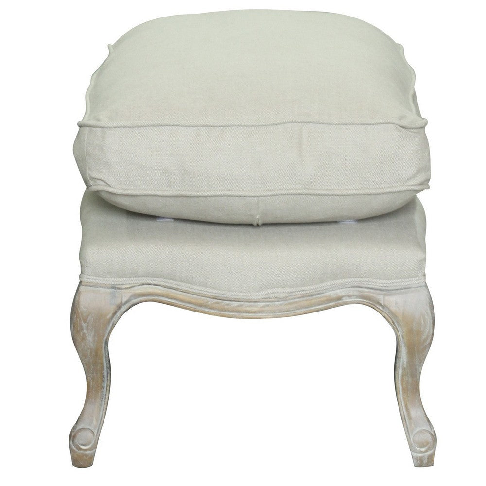 Ottoman with Pillow Top Cushion Seat and Cabriole Legs Antique White BM248016