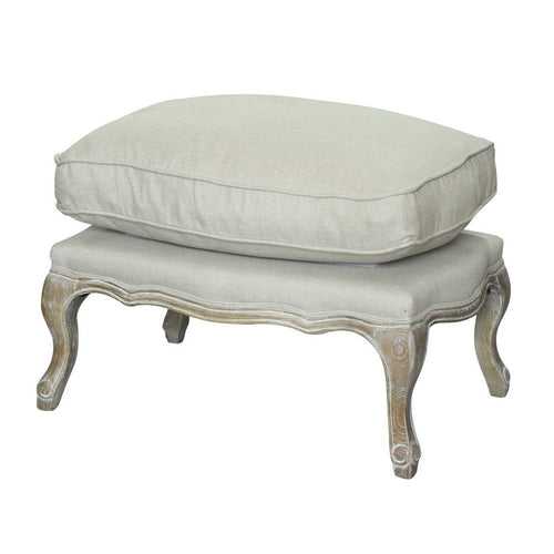 Ottoman with Pillow Top Cushion Seat and Cabriole Legs, Antique White