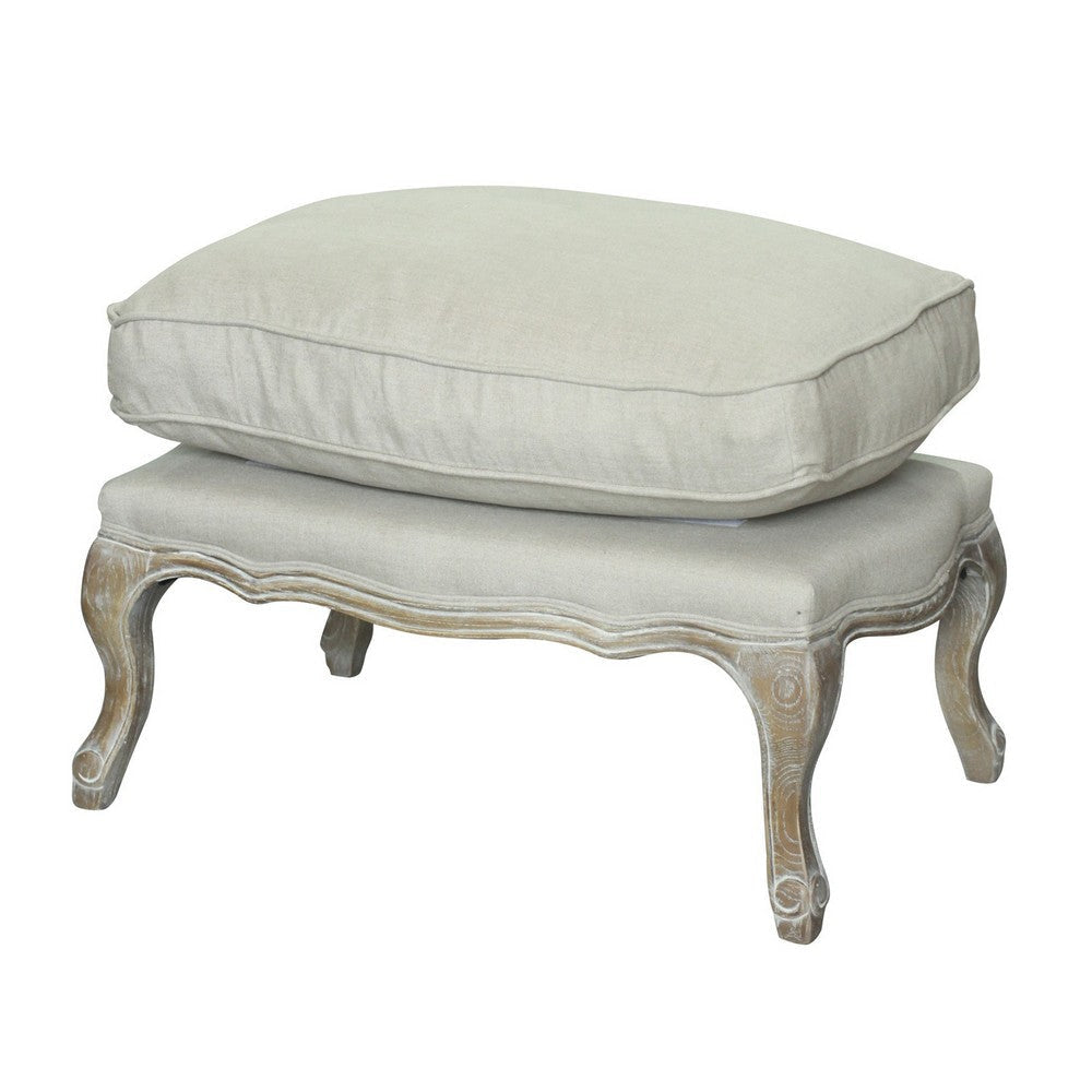 Ottoman with Pillow Top Cushion Seat and Cabriole Legs, Antique White