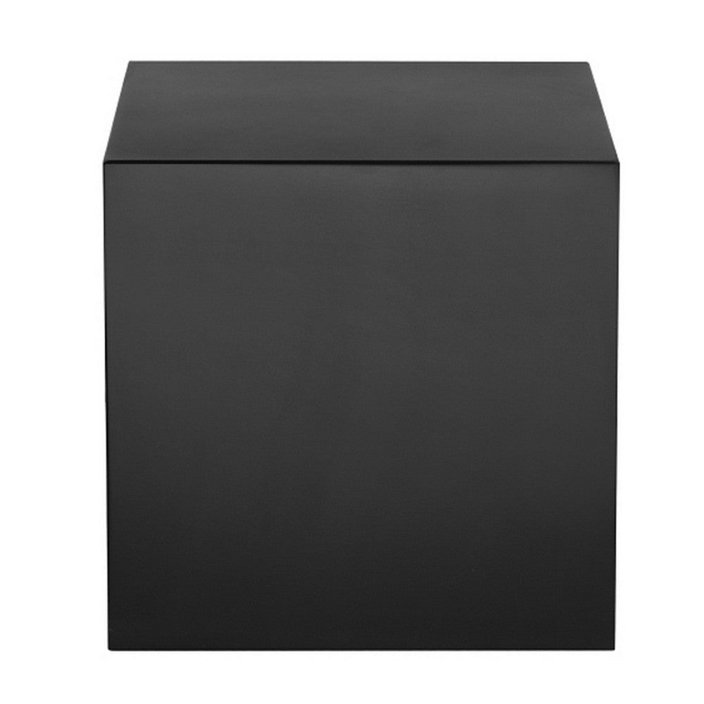 Side Table with Metal Block Cube Shaped Large Black