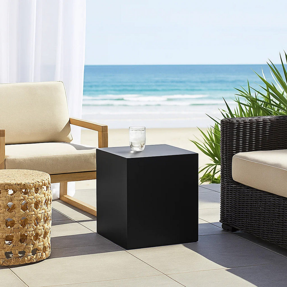Side Table with Metal Block Cube Shaped, Large, Black