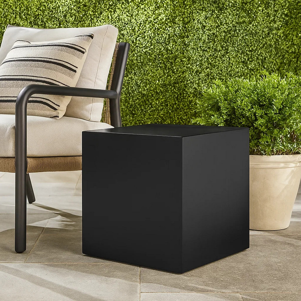 Side Table with Metal Block Cube Shaped, Large, Black