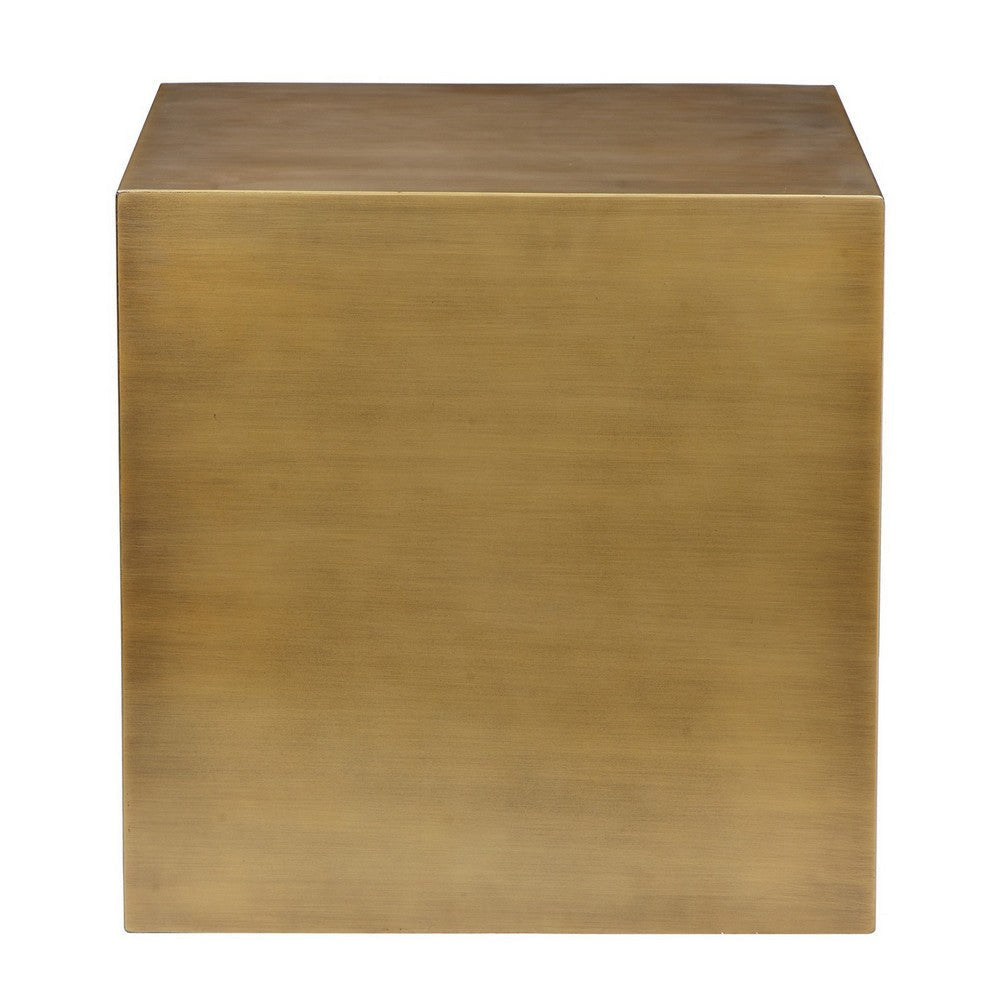 Side Table with Metal Block Cube Shaped Large Brass