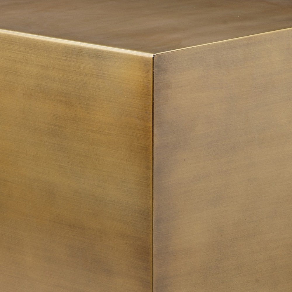 Side Table with Metal Block Cube Shaped Large Brass