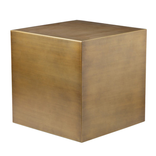Side Table with Metal Block Cube Shaped, Large, Brass