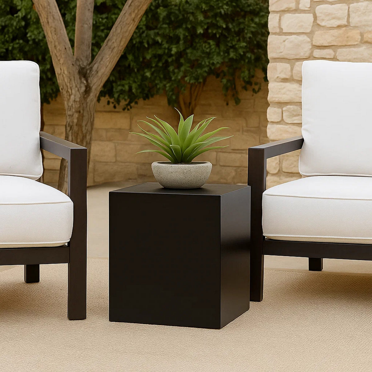 Side Table with Metal Block Cube Shaped, Small, Black