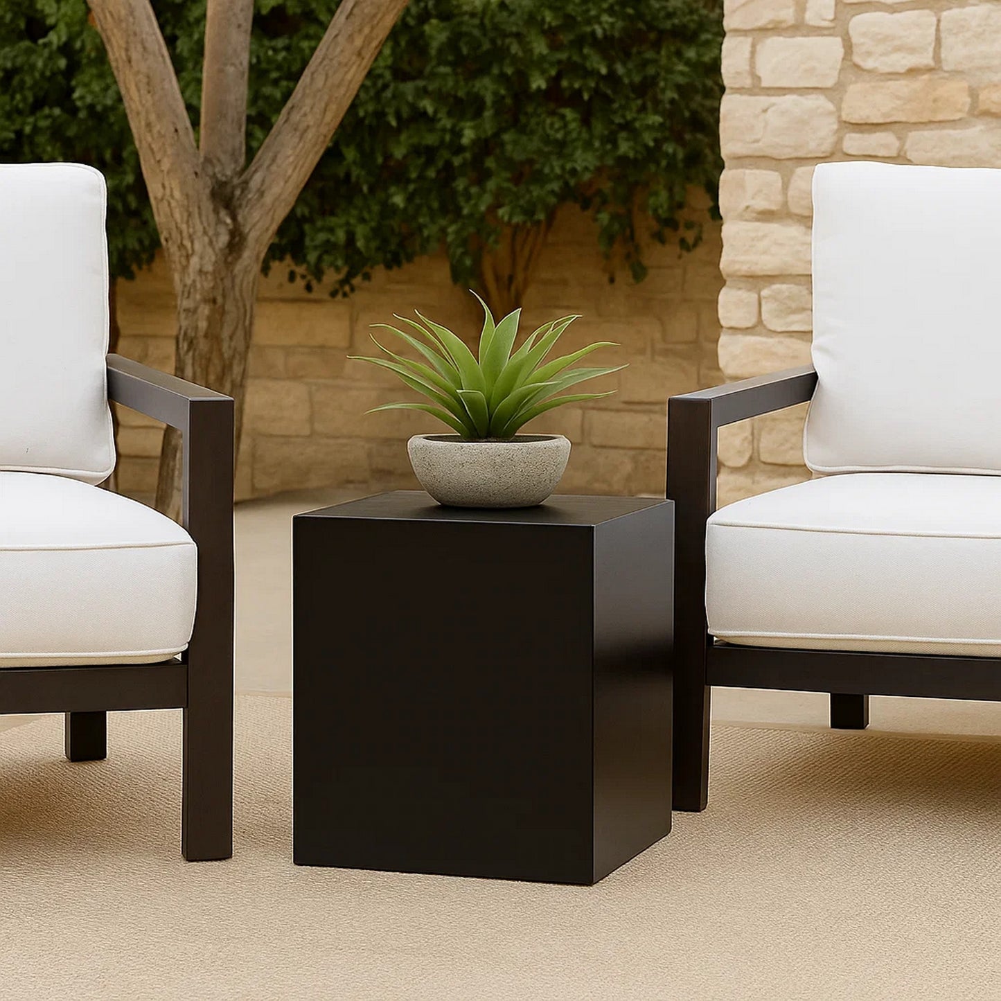 Side Table with Metal Block Cube Shaped, Small, Black