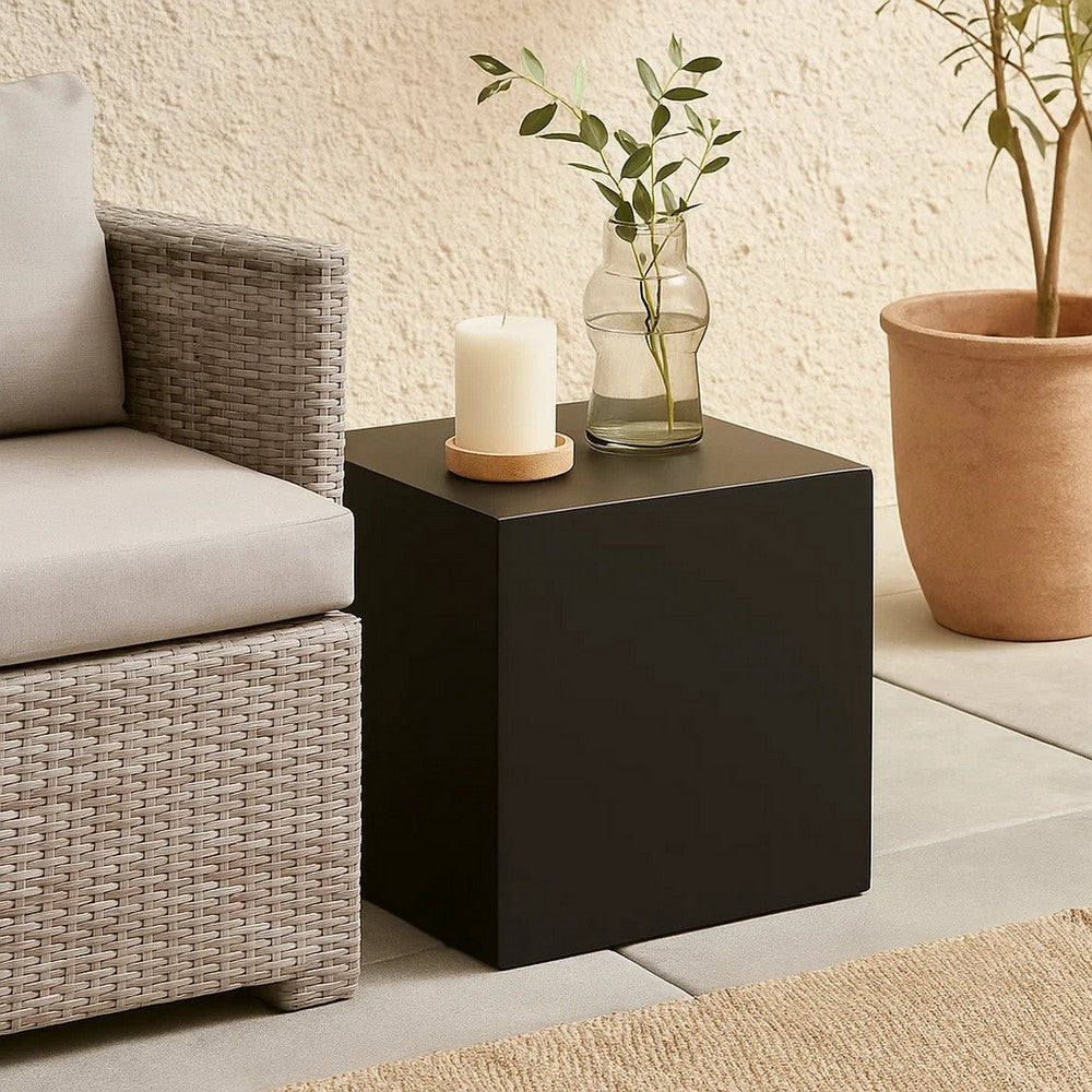 Side Table with Metal Block Cube Shaped, Small, Black