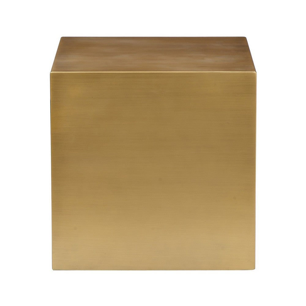 Side Table with Metal Block Cube Shaped Small Brass