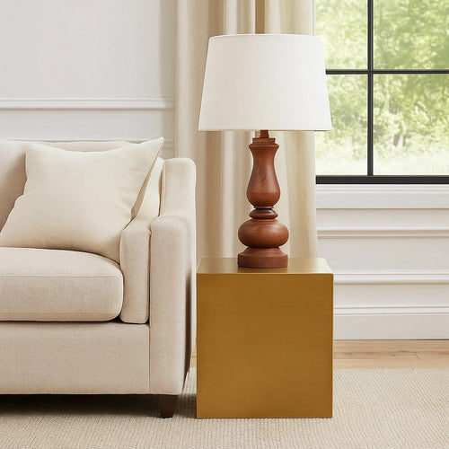 Side Table with Metal Block Cube Shaped, Small, Brass