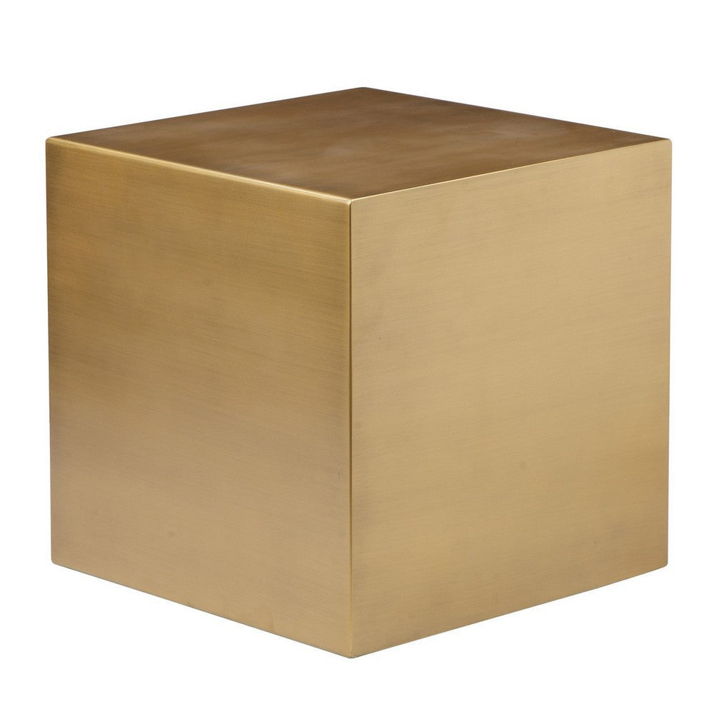 Side Table with Metal Block Cube Shaped, Small, Brass