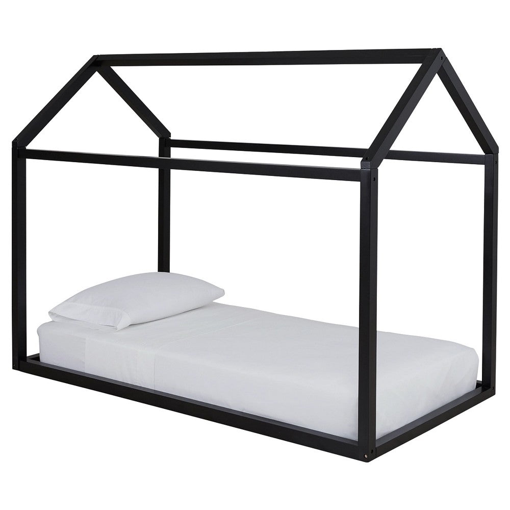 Twin Bed Frame with House Shaped Design, Black By Casagear Home