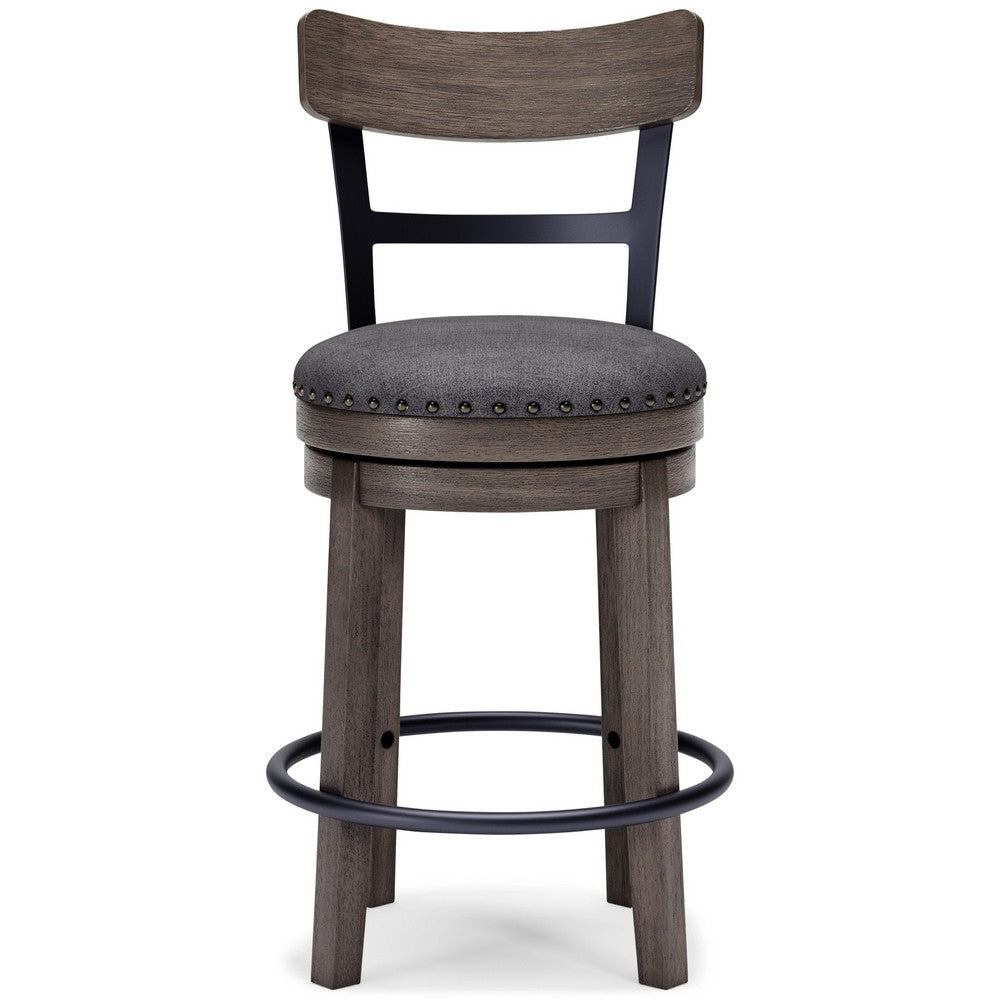 Swivel Barstool with Nailhead Trim and Curved Panel Back Gray By Casagear Home BM248092