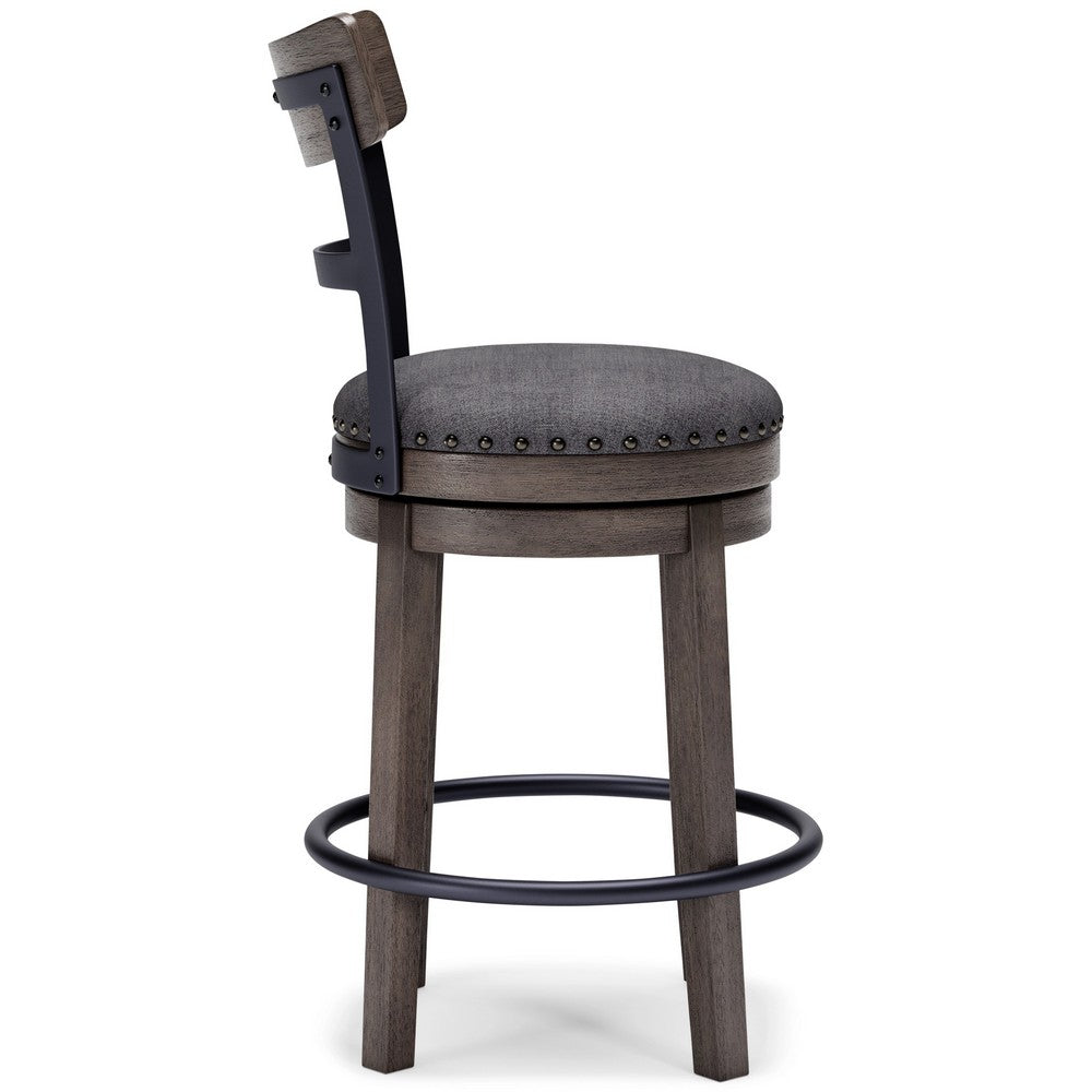 Swivel Barstool with Nailhead Trim and Curved Panel Back Gray By Casagear Home BM248092