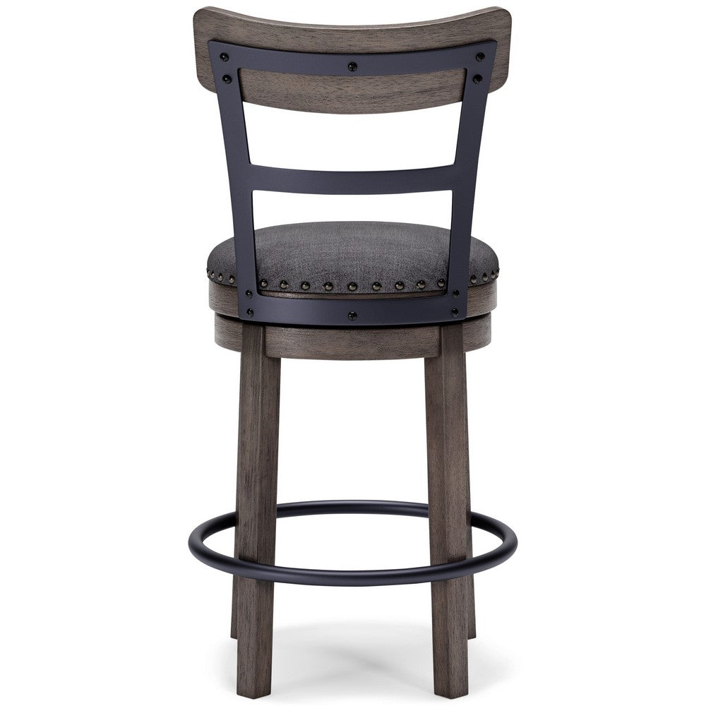 Swivel Barstool with Nailhead Trim and Curved Panel Back Gray By Casagear Home BM248092