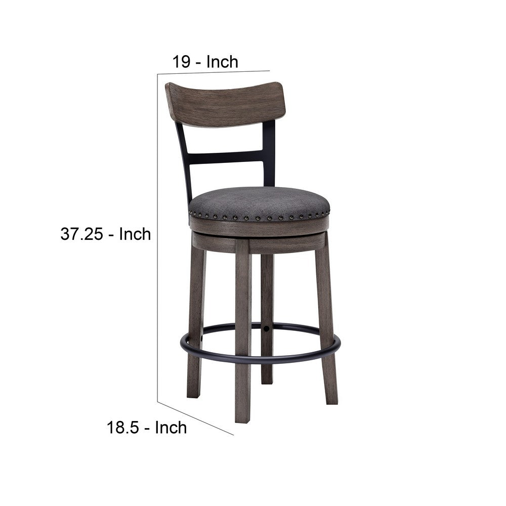 Reid Swivel Barstool | Nailhead Trim | Curved Back | Gray