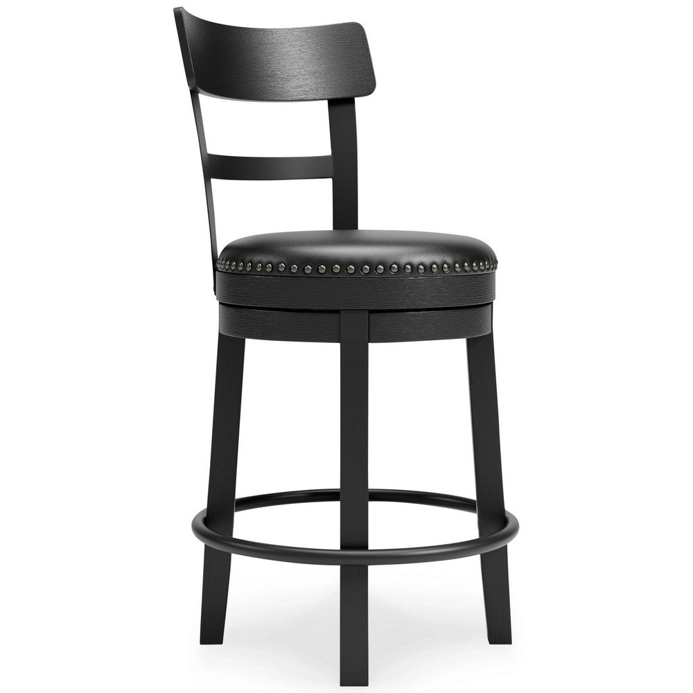 Solid Wood Counter Height Barstool 360 Degree Swivel Leatherette Seat Black By Casagear Home BM248093