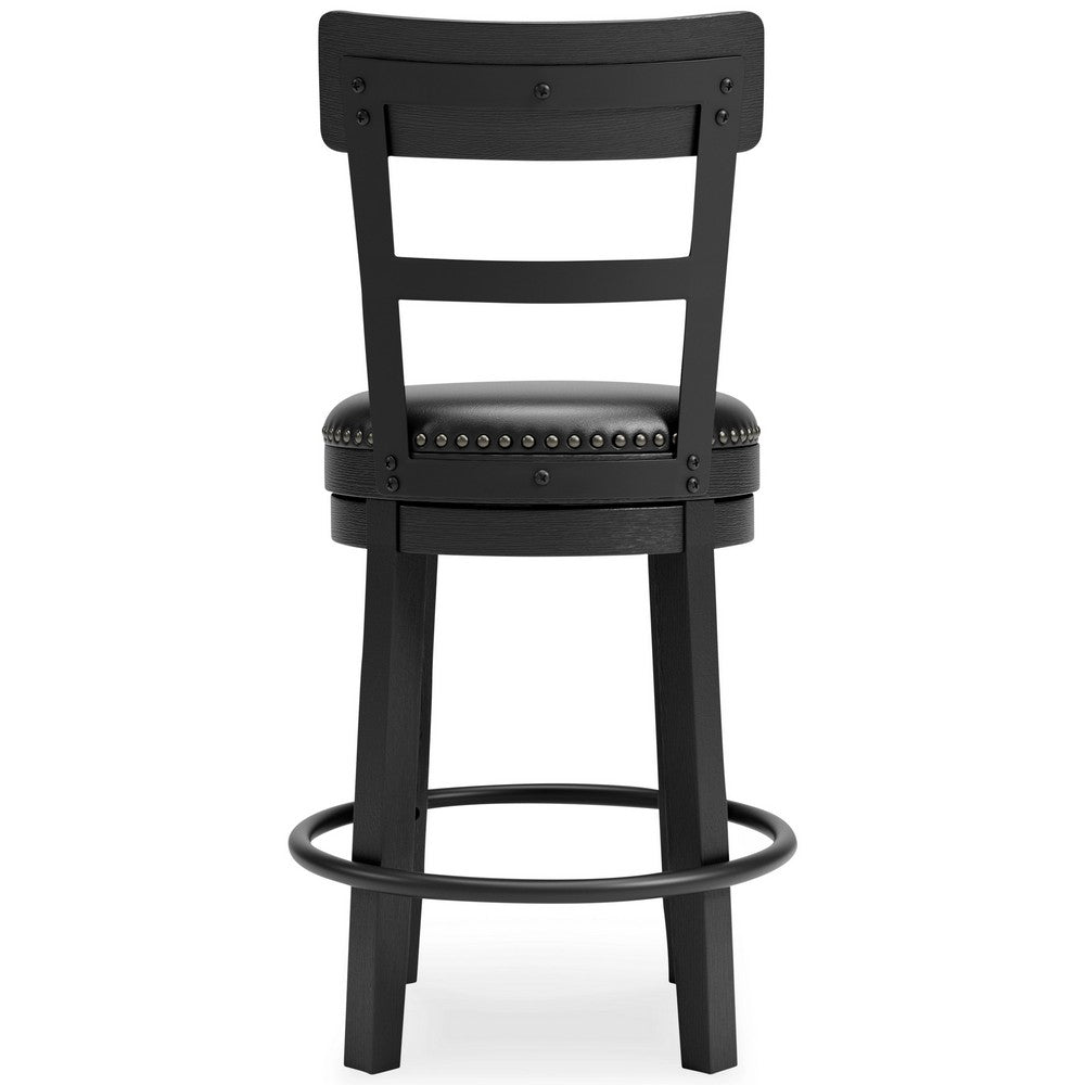 Solid Wood Counter Height Barstool 360 Degree Swivel Leatherette Seat Black By Casagear Home BM248093