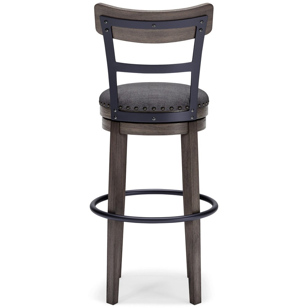 Swivel Barstool with Nailhead Trim and Curved Panel Back Tall Gray By Casagear Home BM248094