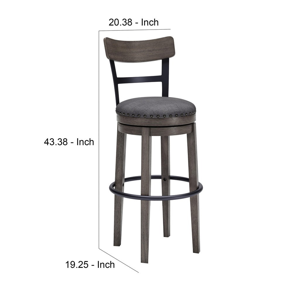 Swivel Barstool with Nailhead Trim and Curved Panel Back Tall Gray By Casagear Home BM248094