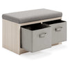 Storage Bench with Cushioned Top and 2 Fabric Baskets, Gray By Casagear Home